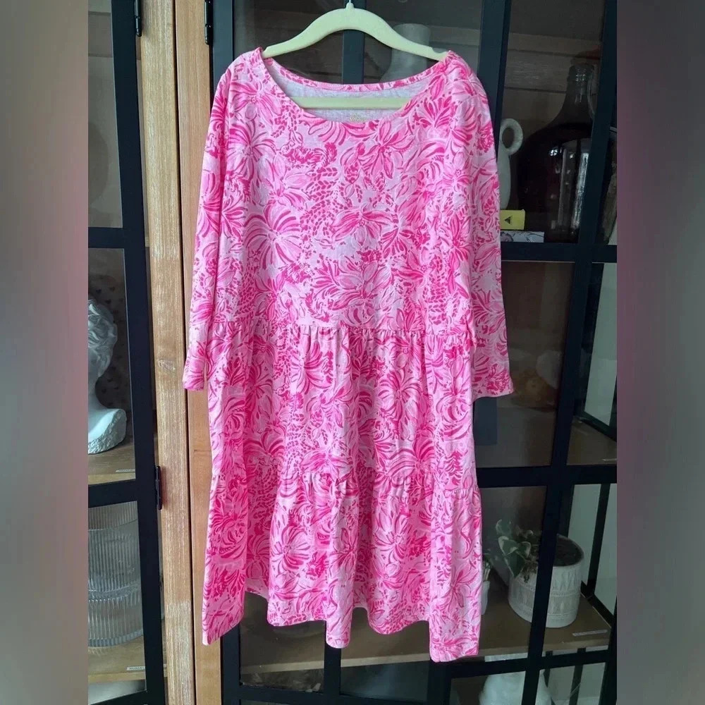 Girls Lilly Pulitzer Geanna Dress Pink blossom long sleeve cotton foxy llama
